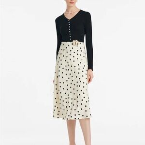 22 Momme Mulberry Silk Polka Dots Skirt With 3D Rose Clip, Headband, Scrunchie